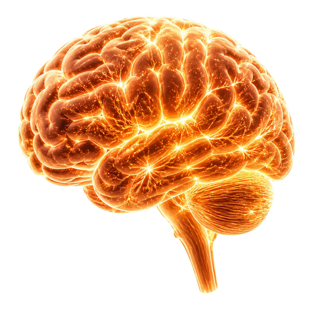 Glowing brain representing enhanced cognitive performance